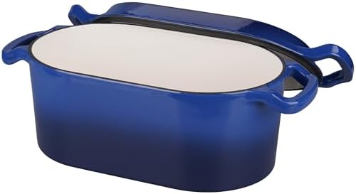 VORRINGARD Oval Dutch Oven Pot with Lid, Enamel Coating Cast Iron Bread Pans for Homemade Sourdough Bread Baking, Cooking, 4 Quart, Blue - Image 6