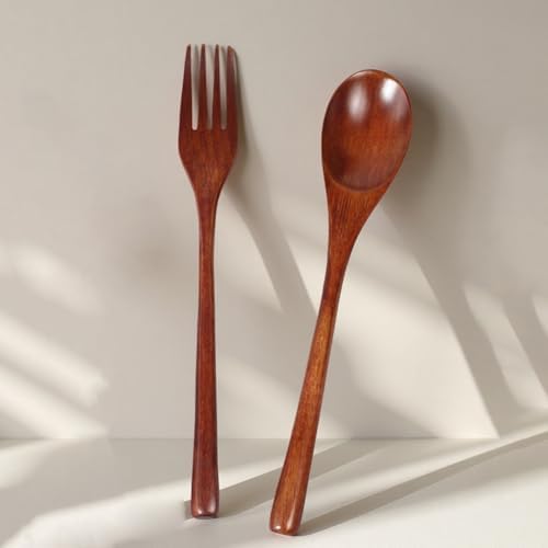 GSHLLO 6 Pcs Reusable Wooden Forks and Spoons Wood Eating Spoon and Fork Set Portable Picnic Spoons Forks Kitchen Cooking Flatware Lunch Box Tableware Dinner Utensils for Home Travel - Image 4