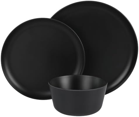 Gibson Home Fairhope 12-Piece Matte Black Melamine Dinnerware Set – Durable Lightweight Plates and Bowls, Kitchen Dining Set - Image 5