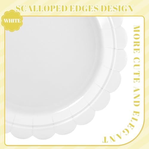 NatNarr 30 Pk White Desset Cake Plates 7" Scalloped White Paper Plates - Image 3