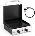 ROVSUN 2 Burner Portable Propane Griddle with Electronic Ignition & Regulator, 20,000 BTU Tabletop Flat Top Gas Grill with Enameled Tray & Lid for Outdoor Cooking Camping BBQ Tailgating Picnicking by ROVSUN