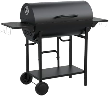 Charcoal Grill, 920 Sq. In. Extra Large Cooking Space, Big Barbecue Grill, Two Cooking Modes, Outdoor Barrel BBQ Grill with 2 Foldable Side Tables, Black by GRILIFE