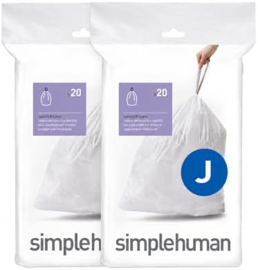 simplehuman Code J 40 Count, Dispenser Pack Custom Fit Liners, Drawstring Trash Bags, 30-45 Liter / 8-12 Gallon, White by Simplehuman