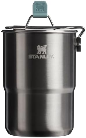 Stanley Wildfare Go 4-Piece Stainless Steel Two Cup Cook Set | 32 oz Pot and Lid with Fold & Lock Handle | 2 Stacking Cups | Camping Essentials for Your Camp Kitchen | BPA-Free | Shale + Charcoal by Unknown