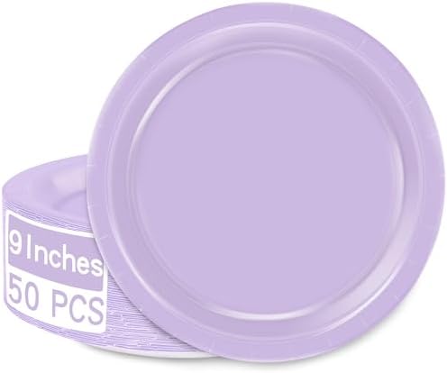 QZYL 50 Count Lavender Paper Plates 9 Inches Round Purple Disposable Plates by QZYL
