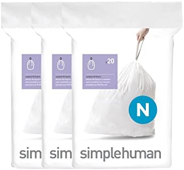 simplehuman Code N 60 Count Custom Fit Liners, Drawstring Kitchen Trash Bags, One-by-One Mess-Free Dispense, Extra Thick & Double Seamed, 50% PCR Plastic, 40-50 Liter / 10.6-13 Gallon, White by Unknown