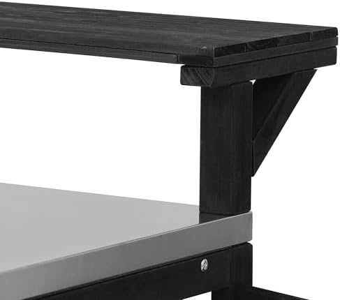 53.3" Outdoor Kitchen Island with Raised Shelf and Stainless Top, Black - Image 7