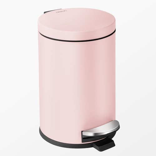 Cesun Small Round Bathroom Trash Can with Lid Soft Close, 1.2 Gal, Pink by Cesun