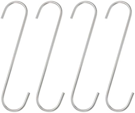 HARFINGTON 4pcs Long S Hooks 8 Inch Extra Long Metal S-Shaped Hanging Hooks High Manganese Steel S Hanger Storage Organizing Tool for Kitchen Garden Bathroom Garage Closet, Silver by HARFINGTON