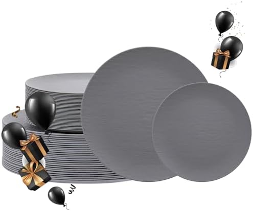 32pcs Dark Grey Plastic Plates Reusable Unbreakable and Dishwasher safe by WWONDERFUL