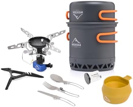 Widesea Camping Cookware Sets for 1-2 Person, Compact Backpacking Cookware with Pots, Stove, Mug and Outdoor Cooking Accessories by WIDESEA