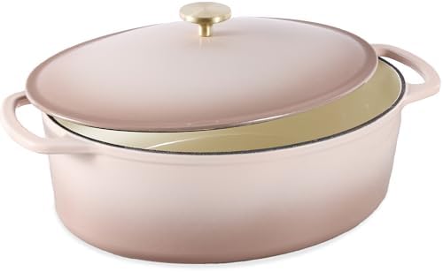 Best Choice Products Oval 7.5 Quart Enamel Cast-Iron Dutch Oven, Heavy-Duty Pre-Seasoned for Baking, Cooking w/Side Handles – Mushroom Beige by BestChoiceProducts