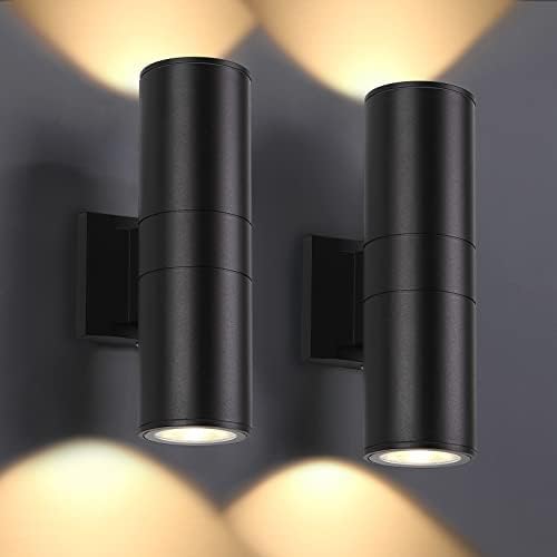 DAKAFUL Outdoor Wall Lights 2 Packs, Integrated LED Cylinder Up Down 12W 2700K Modern Aluminum Light, Waterproof Exterior Light for Porch Patio Door, Matte Black by DAKAFUL