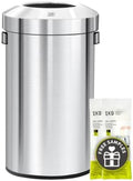 EKO 16-Gallon Round Stainless Steel Open Top Trash Can, Large Commercial Waste Bin with Detachable Lid and Carrying Handle, Brushed Metal Garbage Bin for Home, Office, Restaurant, Restroom by Unknown