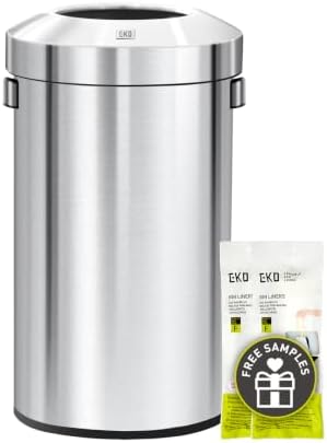 EKO 16-Gallon Round Stainless Steel Open Top Trash Can, Large Commercial Waste Bin with Detachable Lid and Carrying Handle, Brushed Metal Garbage Bin for Home, Office, Restaurant, Restroom by Unknown