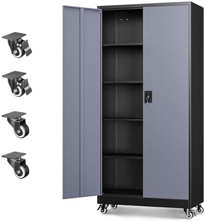 Letaya Metal Garage Storage Cabinets with Lock Door and Adjustable Shelves, Steel Tool Cabinets for Home,Office,Warehouse Organisieren (Black Grey, 74.41" H) by LetayaMetalCabinets