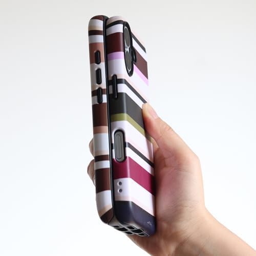 for iPhone 17 Case, Magnetic Matte Frosted Dual-Layer Striped Phone Case for Women, Retro Aesthetic Cover Compatible with Mag Safe Accessories - Cocoa Stripe - Image 4