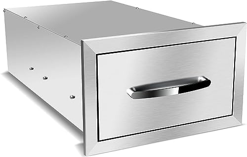 Outdoor Kitchen Drawer Single BBQ Drawer Stainless Steel BBQ Access Drawer with Handles, Flush Mount Storage Enclosed Cabinets Horizontal BBQ Island Drawers (14" Wx23 Dx8.5 H) - Image 7