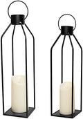 HPC Decor 22'' 19'' Lanterns Decorative w/ Flickering Timer Candles- Large Tall Black Metal Candle Lanterns Set of 2- Modern Farmhouse Decor for Indoor,Outdoor,Tabletop,Porch (No Glass) by HPCDECOR