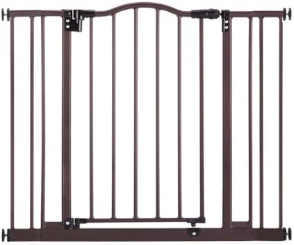 MyPet Windsor Arch Hold-Open & Auto-Close Pressure-Mount Pet Gate: Heavy-Duty Steel Gate 28.5in Tall Comes with Two 5in Extensions from 28in to 38in Wide in Matte Bronze by NorthStatesMyPet