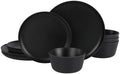 Gibson Home Fairhope 12-Piece Matte Black Melamine Dinnerware Set – Durable Lightweight Plates and Bowls, Kitchen Dining Set by GibsonHomewares