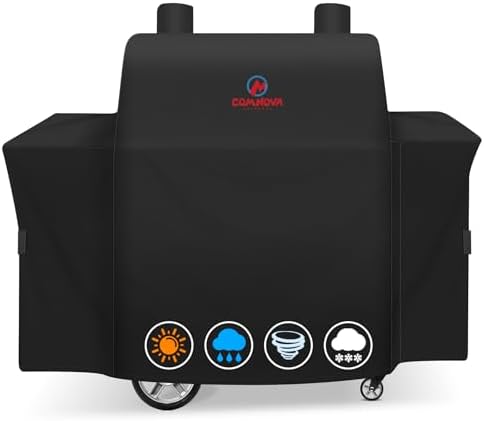Grill Cover for Oklahoma Joe's Rider 900 & Rider DLX Grill - 600D Premium BBQ Cover Waterproof and Heavy Duty for Oklahoma Joe's Charcoal Offset Smoker, 55" L x 30" W x 49" H by MCOMNOVAOUTDOORS
