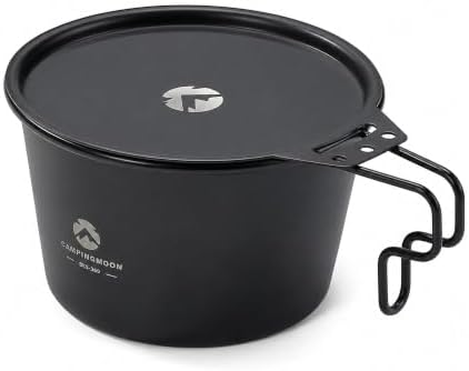 CAMPINGMOON 600ml Stainless Steel Camping Mug with Lid, 20oz Stackable Outdoor Cookware Measuring Scale, Titanium Oxide Film Black Finish Backpacking Campfire Use Soup Noodles Rice (Black (cup+lid)) by CAMPINGMOON