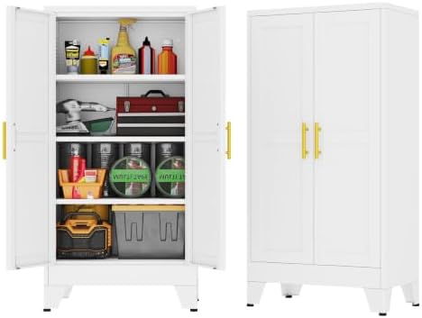 GAIOUS 47.2" Tall Metal Garage Storage Cabinet,File Cabinet with Door and Adjustable Shelves, Outdoor Steel Tool Cabinet for Home,Office,Warehouse,Garage,White by GAIOUS