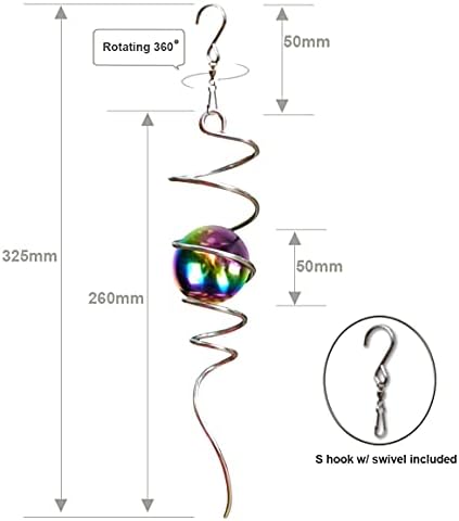 Fonmy Gazing Ball Spiral Tail -Decorative Wind Spinner 11 inch Tail and 2 inch Steel Orb. Indoor Outdoor Garden Decoration Silver Multi Color Ball -13 inch Height - Image 2