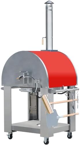 KOSTCH 32.5 inch Wood Fired and Propane Gas Pizza Oven for Outdoor Kitchen in Stainless Steel, Large Pizza Oven for Outside, Yard and Party (Red with Cover) - Image 5