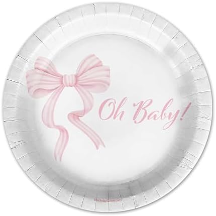 Birthday Galore Pink Bows Oh Baby Baby Shower - 32 Piece Disposable Party Supplies - Girl's Baby Shower Decorations - Round Party Plates - Large 9" Paper Plates In Bulk - Image 3