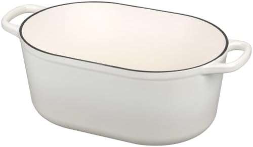 EDGING CASTING Enameled Cast Iron Oval Dutch Oven, 6QT, White - Image 4