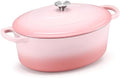 E-far 7QT Oval Dutch Oven Pot with Lid, Pink Enameled Cast Iron Dutch Oven by E-far