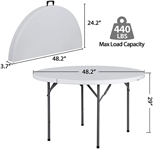SUPER DEAL 4 Foot Round Folding Card Table, 48" Indoor Outdoor Portable Plastic Kitchen or Camping Picnic Party Wedding Event Table, White - Image 3