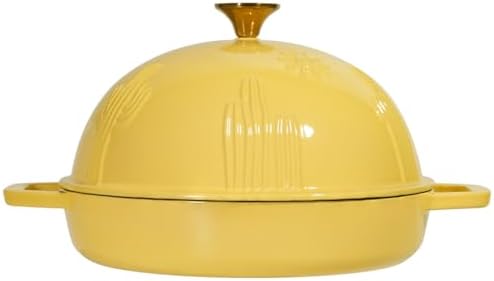 Flavehc Cast Iron Bread Oven With Cloche Lid for Baking - Yellow Enameled Dutch Oven With Dome Lid for Sourdough - 5 qt - Image 3