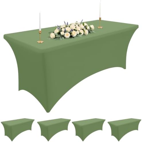 Smiry 5 Pack Spandex Table Cloth 6FT, Elastic Fitted Sage Green Tablecloth by Smiry