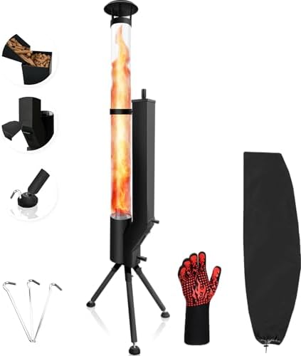 63" Outdoor Spiral Flame Fire Pit, Smokeless Visual Flame Patio Stove with Safe-Guard Kit, Low Heat Output Ambience Fire Column for Backyard, Garden, Patio, Party, Bonfire by thouslov