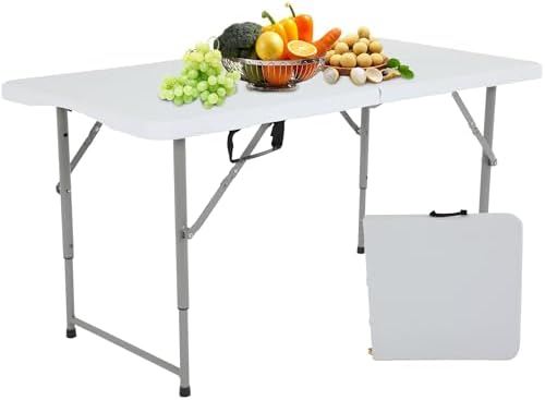HKLGorg 4ft Folding Table, Adjustable Height Plastic Foldable Table, White by HKLGorg