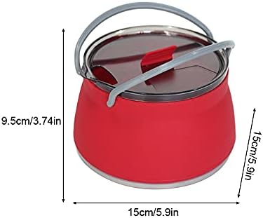 Folding Saucepan, Camp Cookware Hiking Silicone Folding Saucepan Water Kettle With Lid Cookware Travel Camping Pot(Red) - Image 2