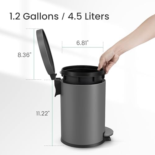 Cesun Small Round Bathroom Trash Can with Lid Soft Close, 1.2 Gal, Gray - Image 6