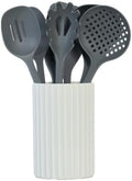 Glad Kitchen Utensils Set, 8pcs - Nonstick Cooking Tools with Utensil Holder - Nylon Spoon, Ladle, Skimmer, Spaghetti Server, and Turner Spatula Set - Dishwasher Safe, Grey by GladTrashFoodStorage