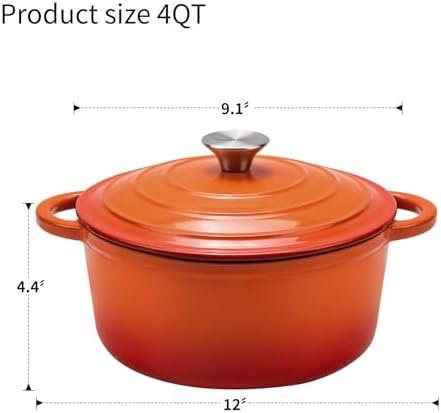 Enameled Cast Iron Round Dutch Oven -4QT Pot With Lid,Orange - Image 3