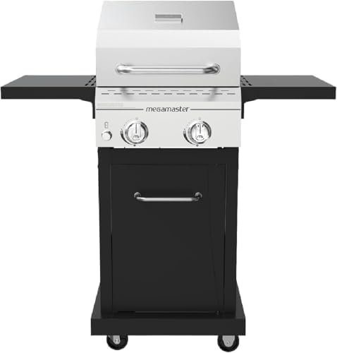 Megamaster Deluxe 2 Burner Gas Grill, Compact Design with Foldable Shelves by Megamaster