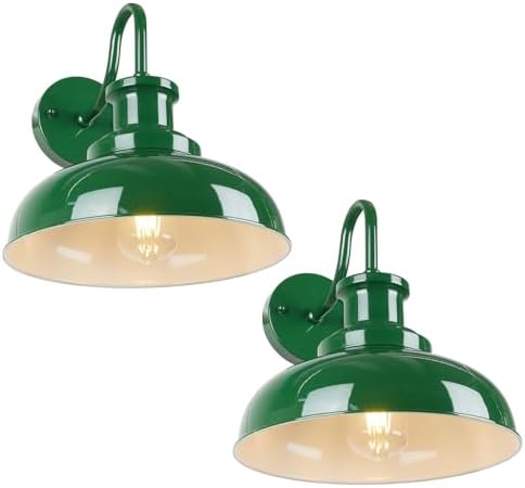 Outdoor Barn Lights - Rustic Farmhouse Exterior Mount Lights, Vintage Indoor/Outdoor Wall Lighting Fixtures, Industrial Green White Porch & Garage Lanterns - RZ007-2 GR+WH by Diyel