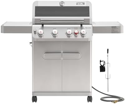 Monument Grills 4+1 Burner Natural Gas Grill with Hose, 50,000 BTU Stainless Steel Outdoor Patio Barbecue Grill with Rotisserie, Fast Heating, Knob Control, M415BZNG by MonumentGrills