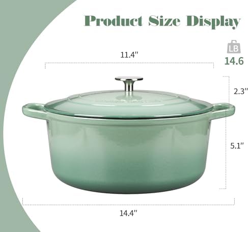 EDGING CASTING Enameled Dutch Ovens Cast Iron Dutch Oven Pot with Lid for Bread Baking, Cook, Dual Handle, 7 Quart, Sage Green - Image 2