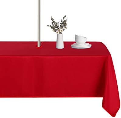 LUSHVIDA Square Outdoor Tablecloth with Umbrella Hole 60x60 Inch Red by LUSHVIDA