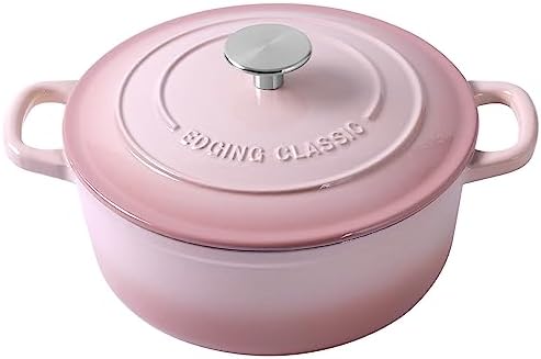 EDGING CASTING Enameled Cast Iron Covered Dutch Oven with Lid Round Pot for Bread Baking, 7 Quart, Pink by EDGINGCOOKWARE