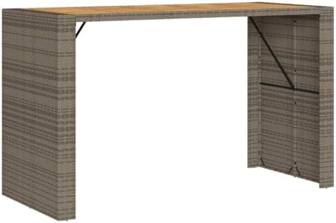 Grey Garden Bar Table with Acacia Wood Top and UV-Resistant Rattan for Outdoor Dining and Cocktails 72.8 in Long 31.5 in Wide Weatherproof Patio Furniture by Unknown