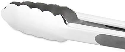 Premium 304 Stainless Steel Tongs Set – 12" Grill Tongs & 9" Cooking Tongs, Heat Resistant up to 600°F, Wavy Grip Head, Non‑Slip Handle with Locking Clip & Hanging Loop, Dishwasher Safe, Grey - Image 2